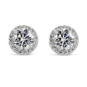 NEW Sterling Silver Halo Push Back Earrings With CZ Simulated Diamonds